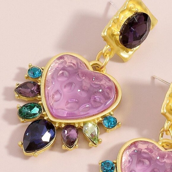 Rhinestone Decor Heart Drop Earrings - Picture 4 of 4